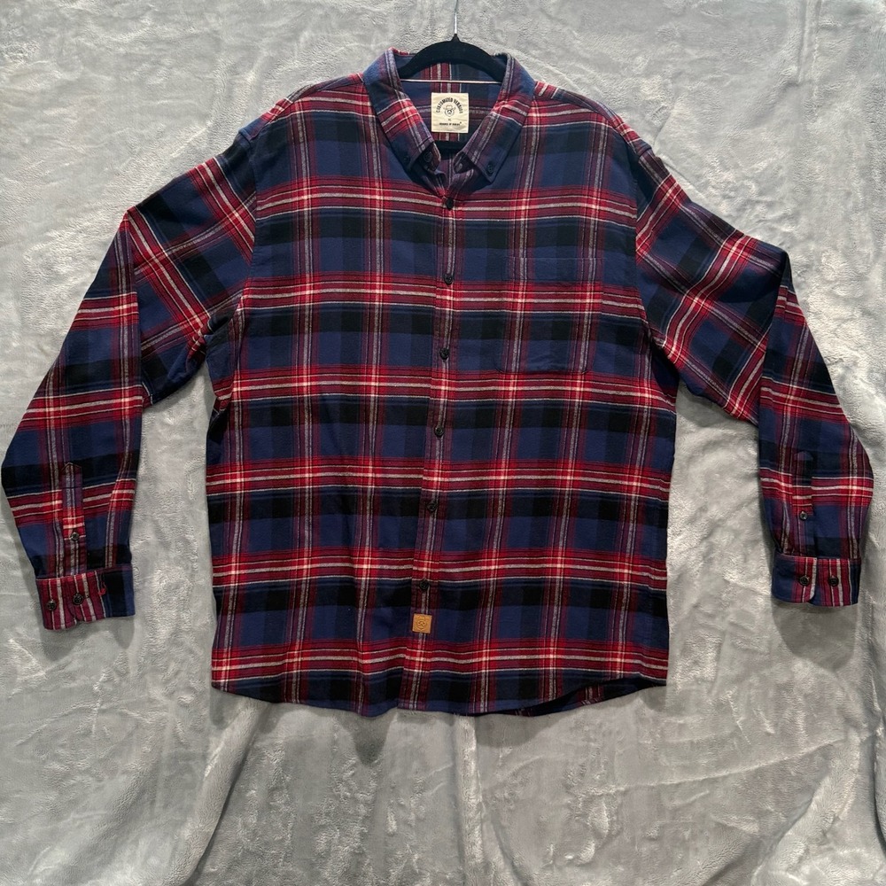 Dubinik Flannel Shirt Mens Size XL Red Navy Blue Plaid Cotton Long Sleeve Button